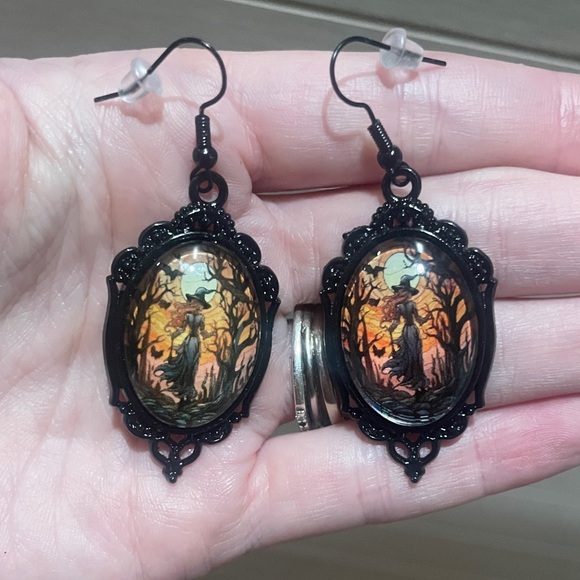 Hand Crafted Jewelry - Autumn Witch Cameo Earrings